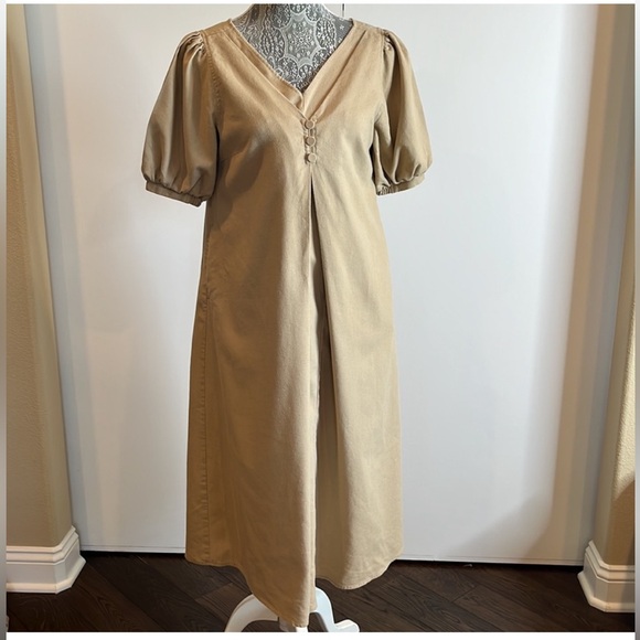 Moussy Puff Sleeve Linen Blend Midi Dress  Size 1/Small - Picture 1 of 7